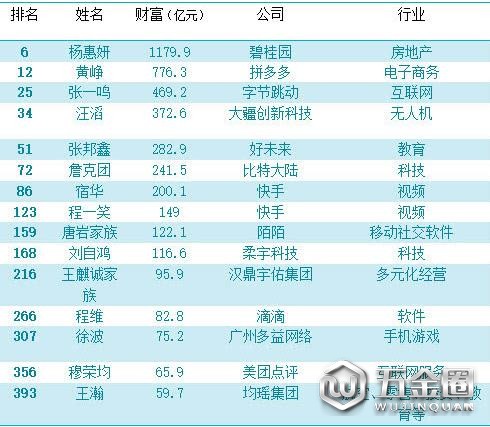 福布斯中國(guó)富豪榜前100名名單